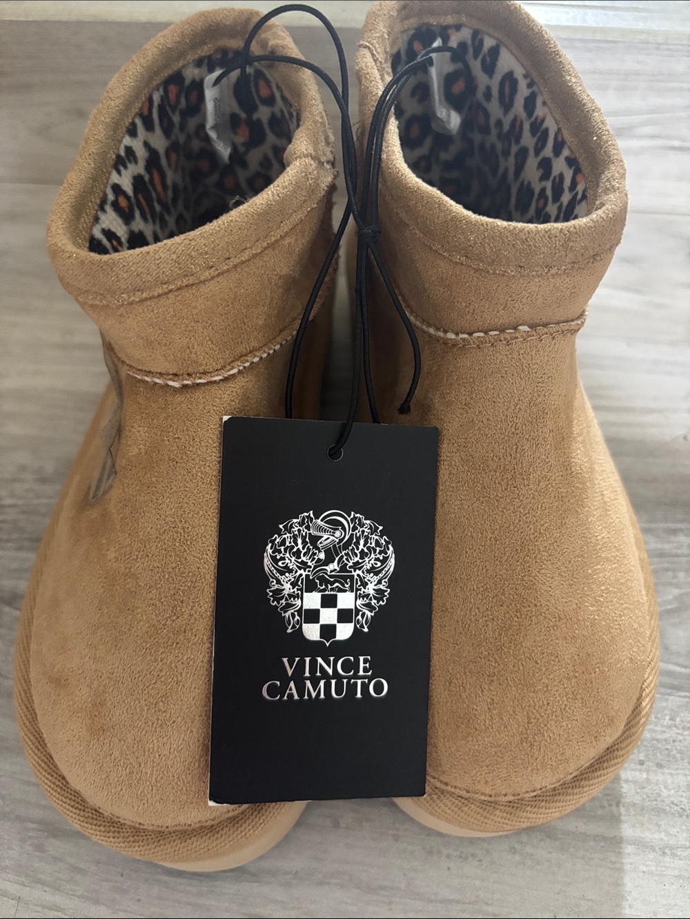 Vince Camuto Tan Suede Ankle Booties with Leopard Lining